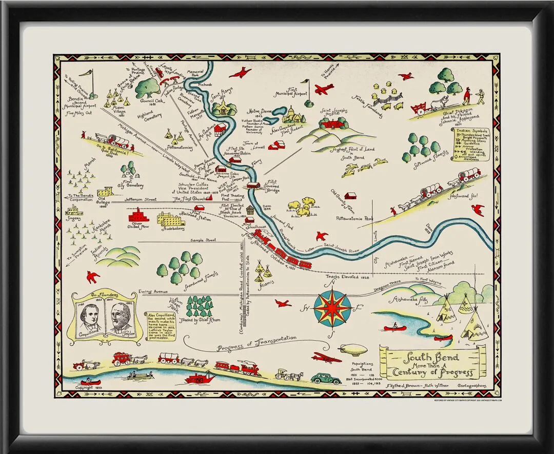 South Bend IN 1933 Birds Eye View Map