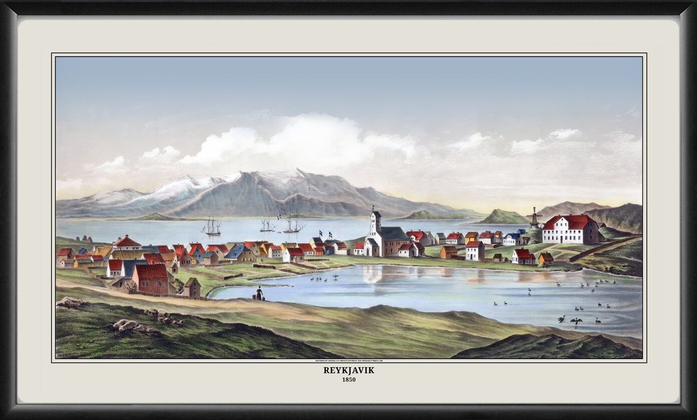 Reykjavik Iceland 1850 Bird's Eye View Map