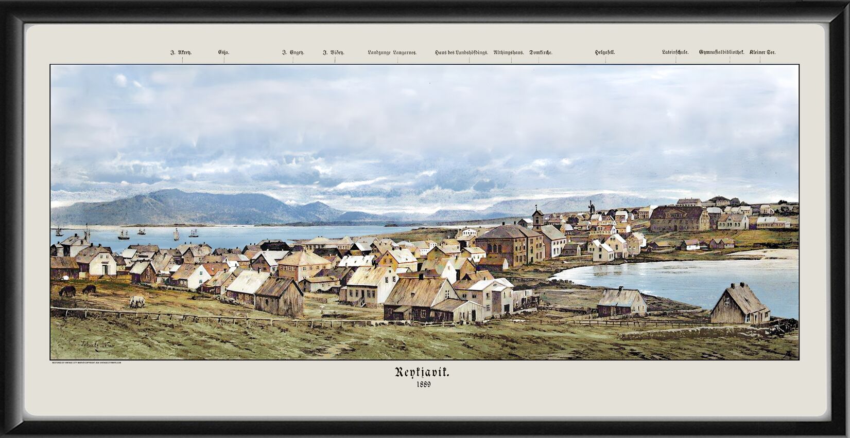 Reykjavik Iceland 1889 Bird's Eye View Map