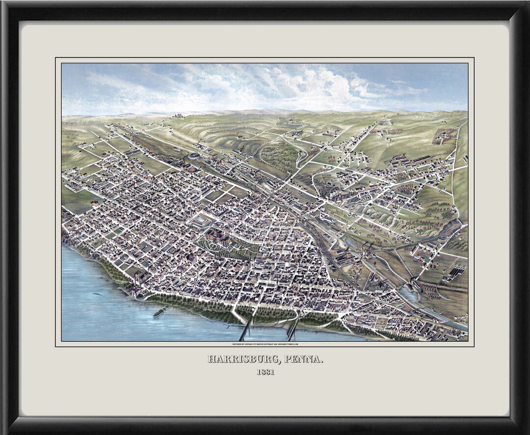 Harrisburg PA 1881 Bird's Eye View Map