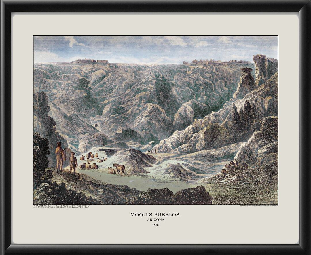 Moquis Pueblos AZ 1861 Bird's Eye View Map