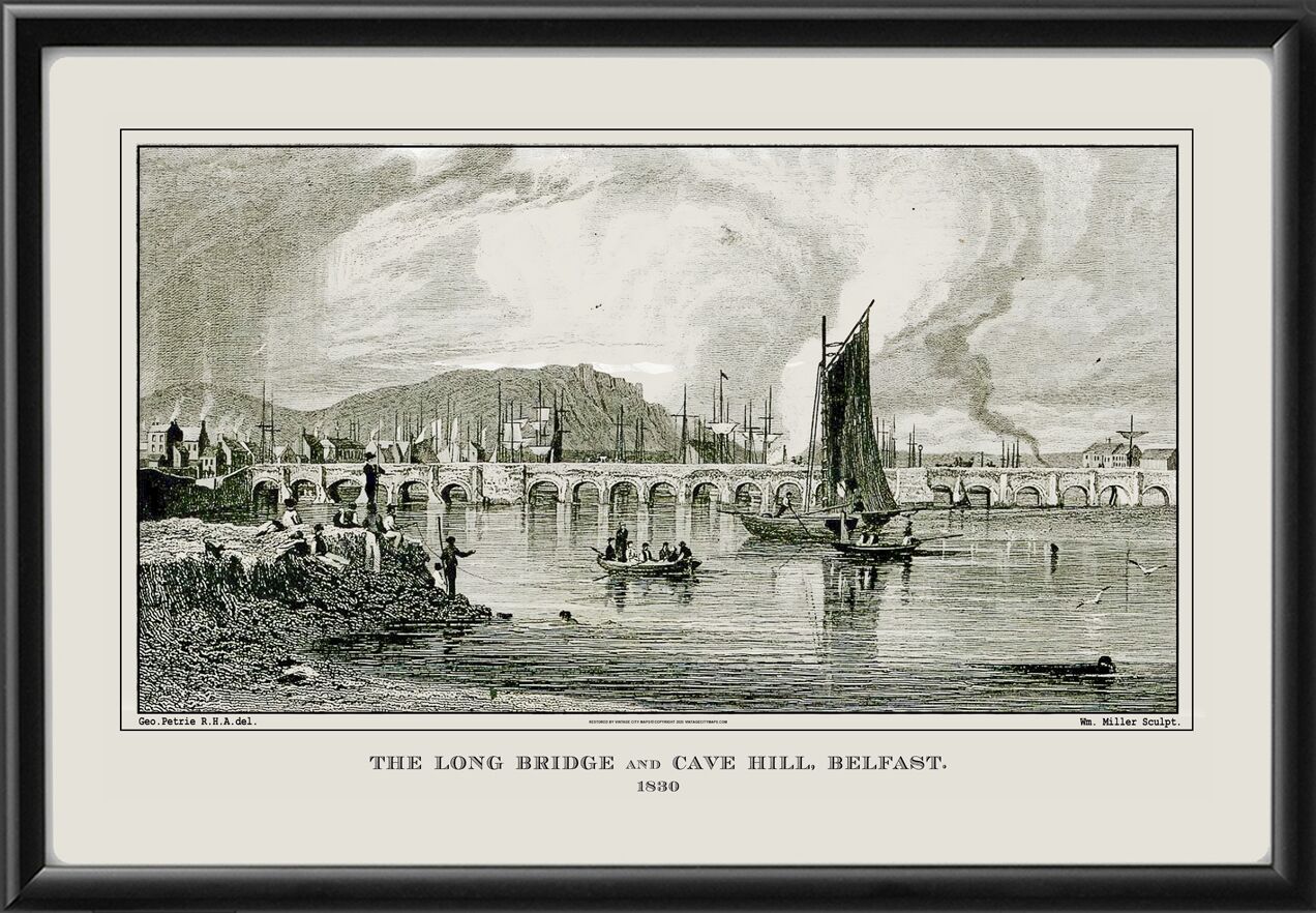 Belfast Northern Ireland - The Long Bridge and Cave HIll 1830