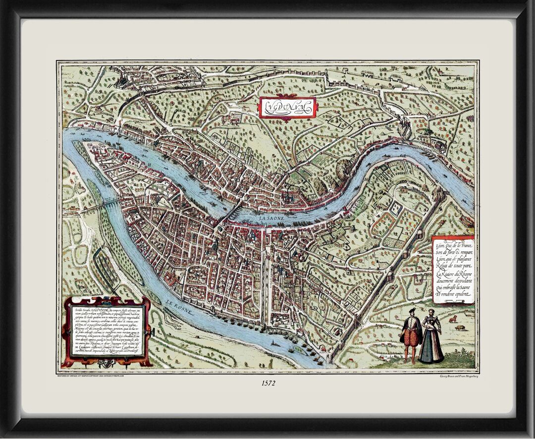 Lyon – Lugdunum France 1572 Georg Braun and Frans Hogenberg