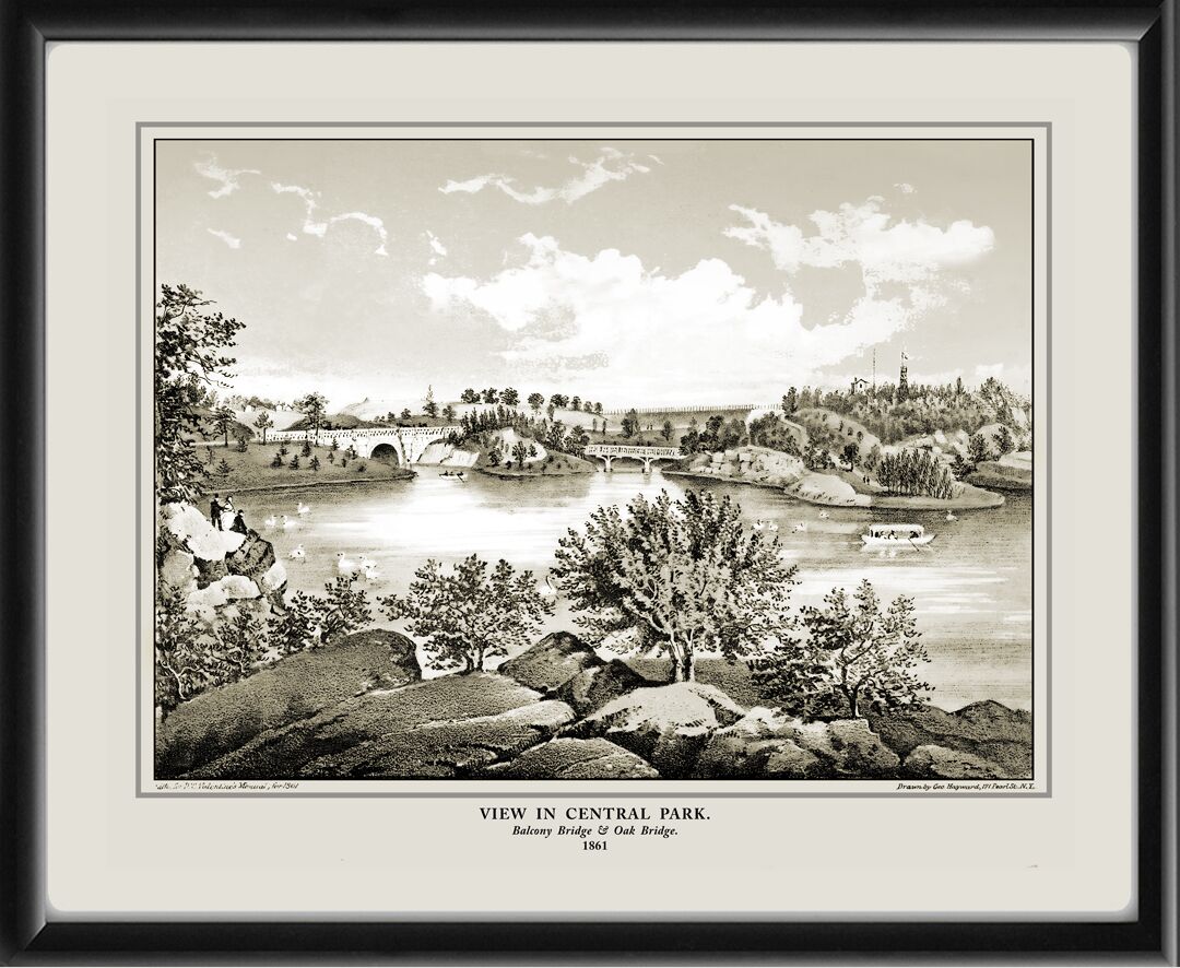 New York City NY 1861 - Central Park with Balcony Bridge and Oak Bridge George Hayward