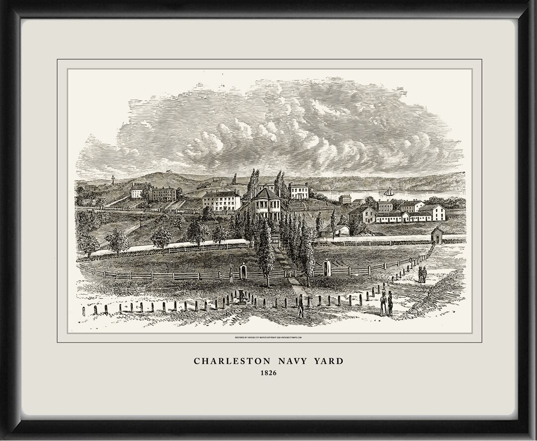 Charlestown Navy Yard - Boston MA 1826 showing Bunker Hill
