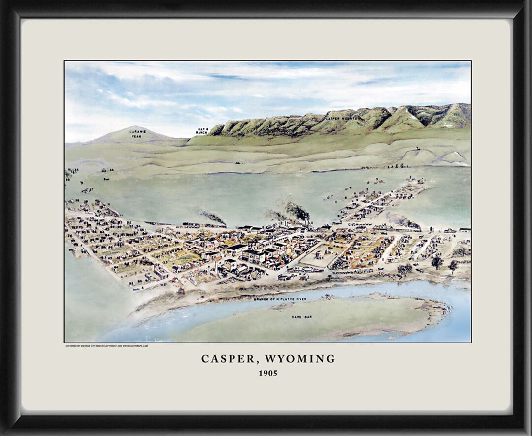 Restored bird's eye view map of Casper, Wyoming, 1905