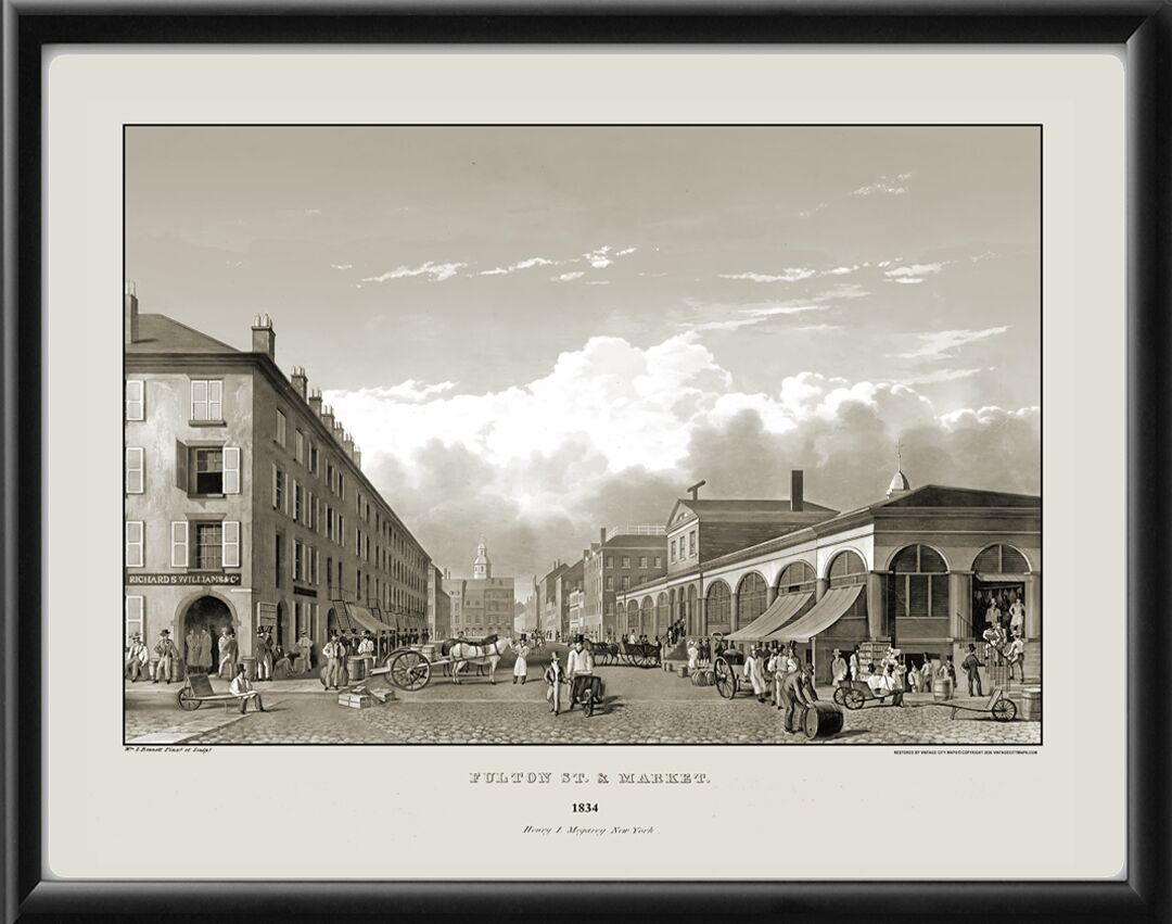 Fulton Street and Market, New York 1834 William James Bennett