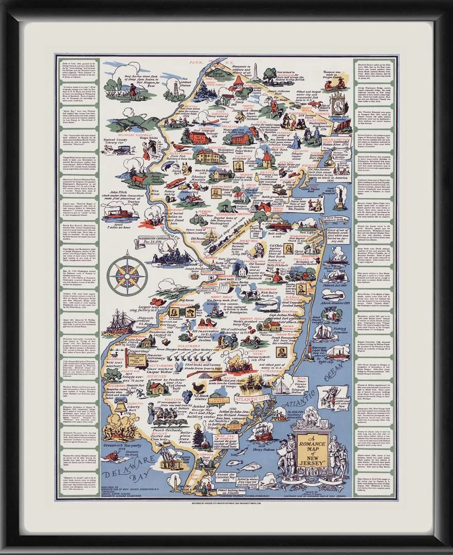 New Jersey Romance Map 1935 Mildred C. Green