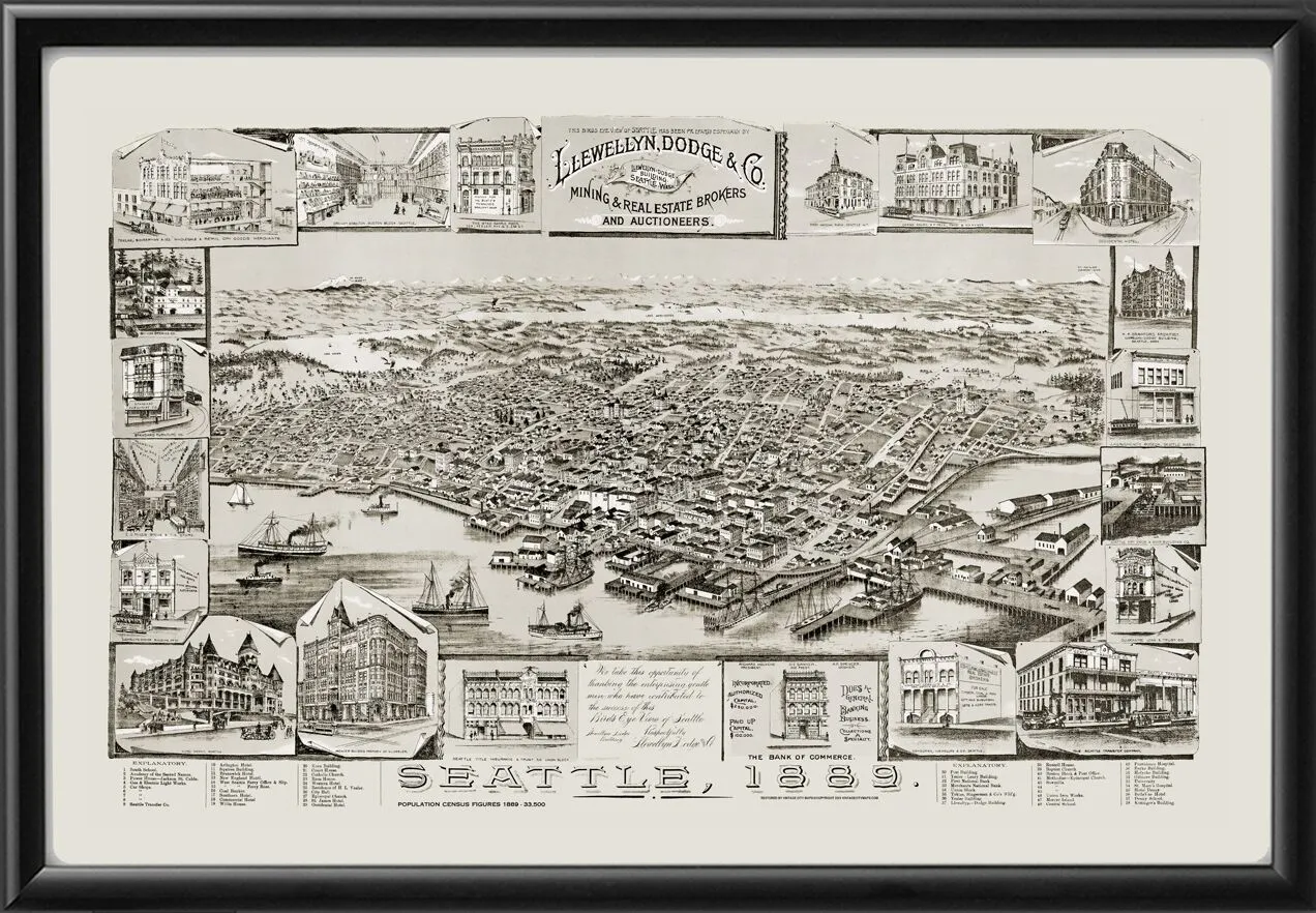 Seattle WA 1889 TM Bird's Eye View Map