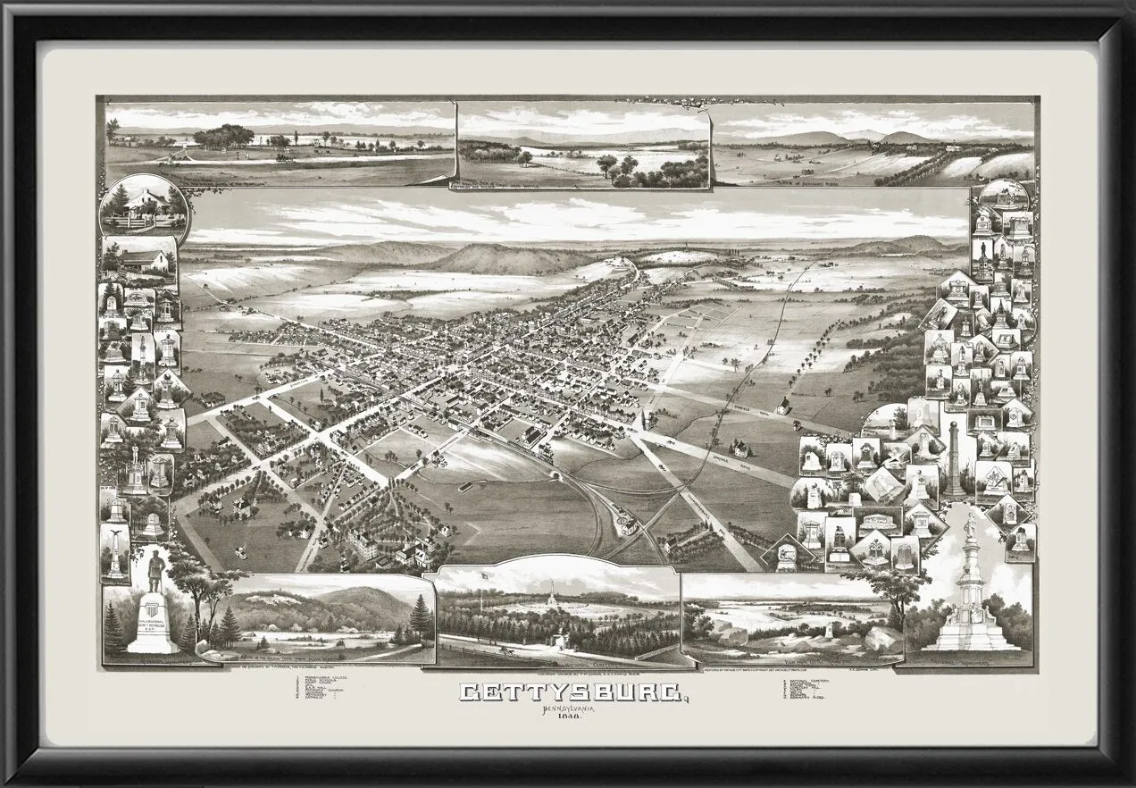 Gettysburg PA 1888 Tm Bird's Eye View Map