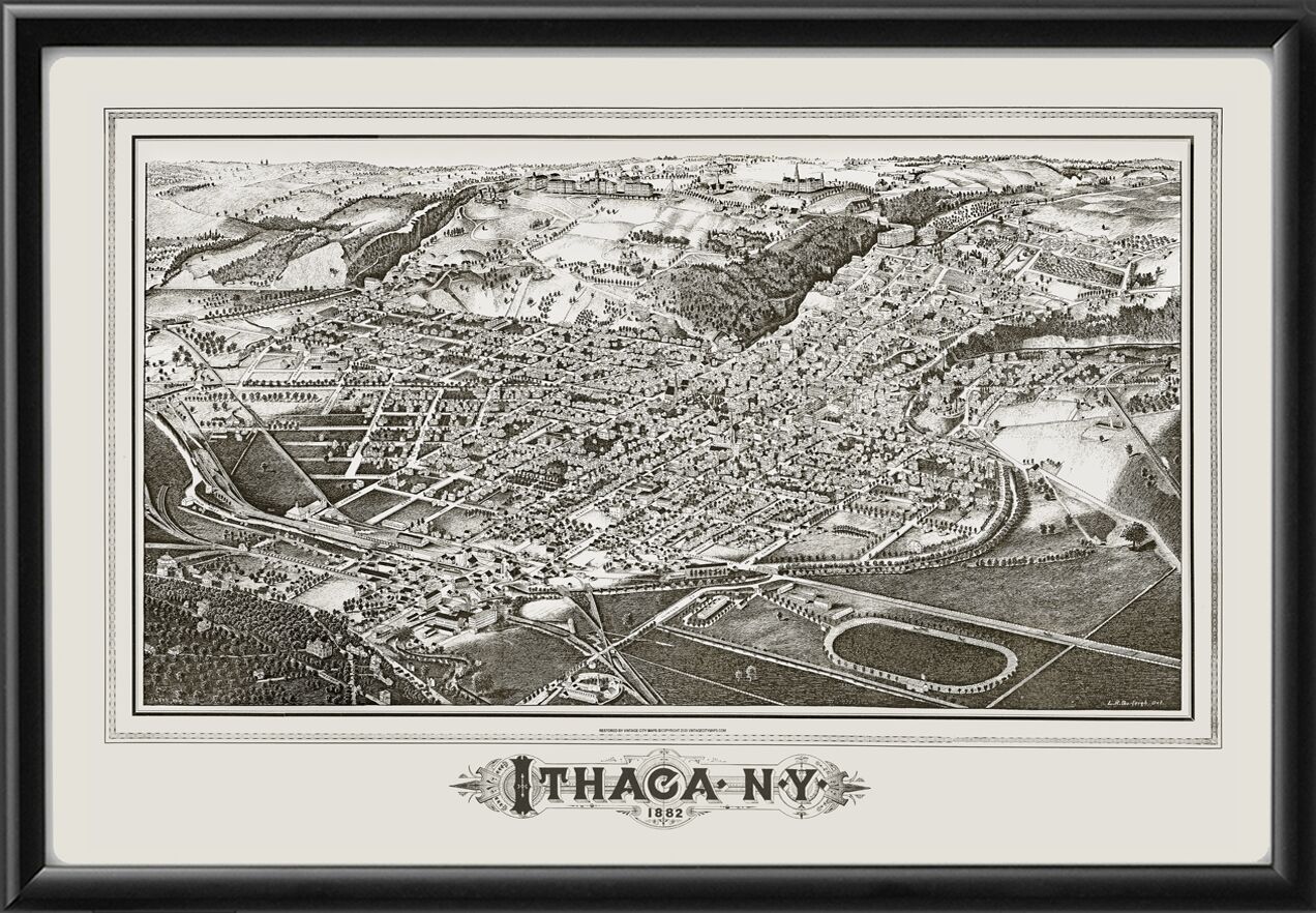 Ithaca NY 1882 Burleigh TM Bird's Eye View Map