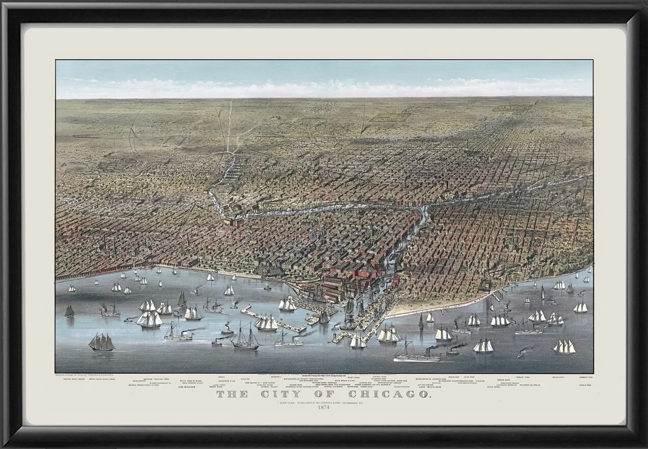Chicago IL 1874 TM Bird's Eye View Map