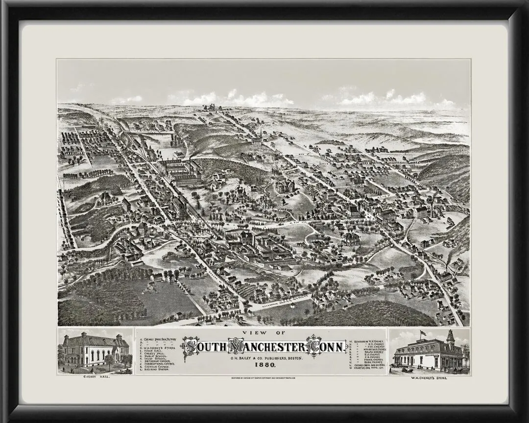 South Manchester CT 1880 OH Bailey TM Bird's Eye View Map