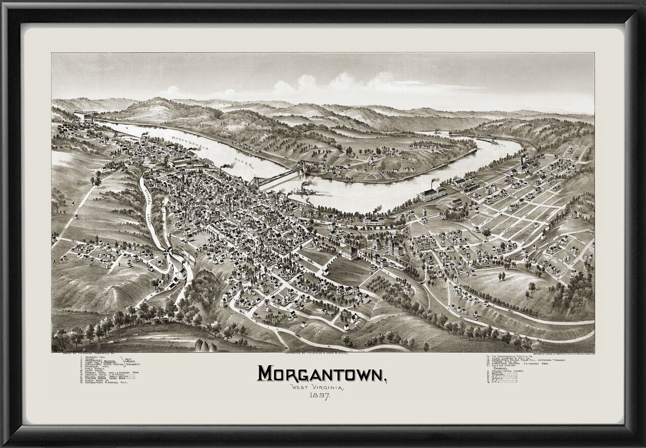 Morgantown WV 1897 Fowler TM Birds Eye View Map