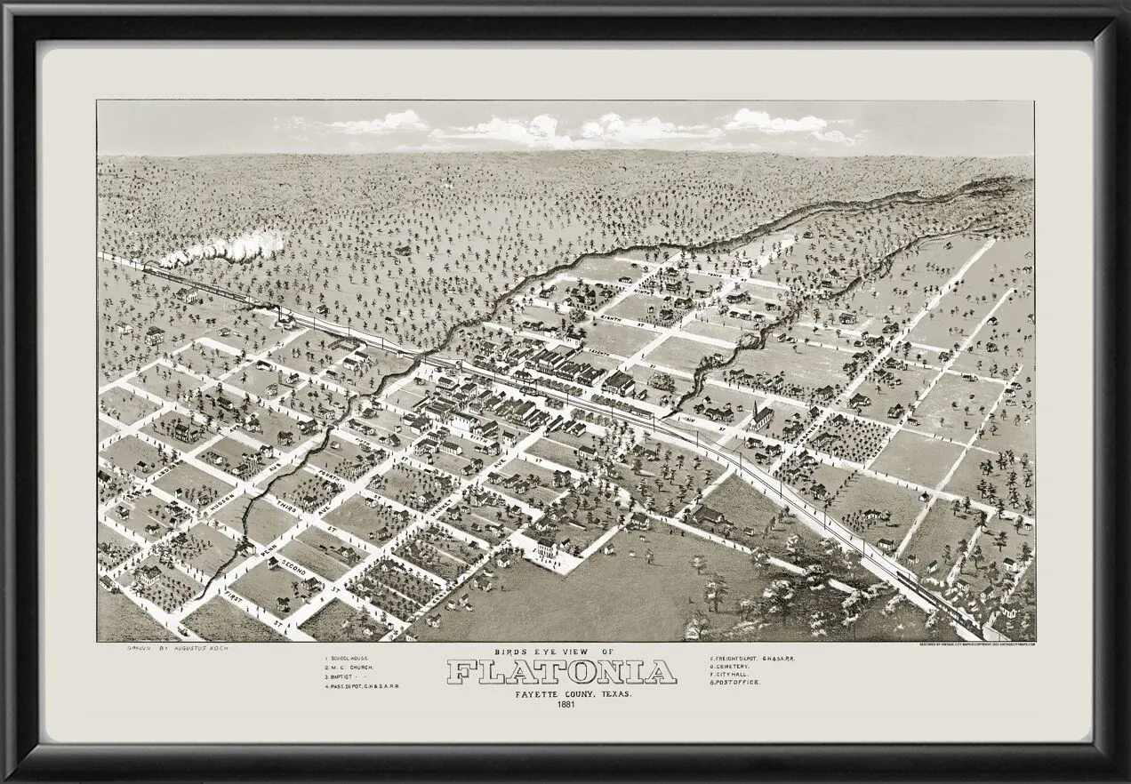 Flatonia TX 1881 Koch TM Birds Eye View Map