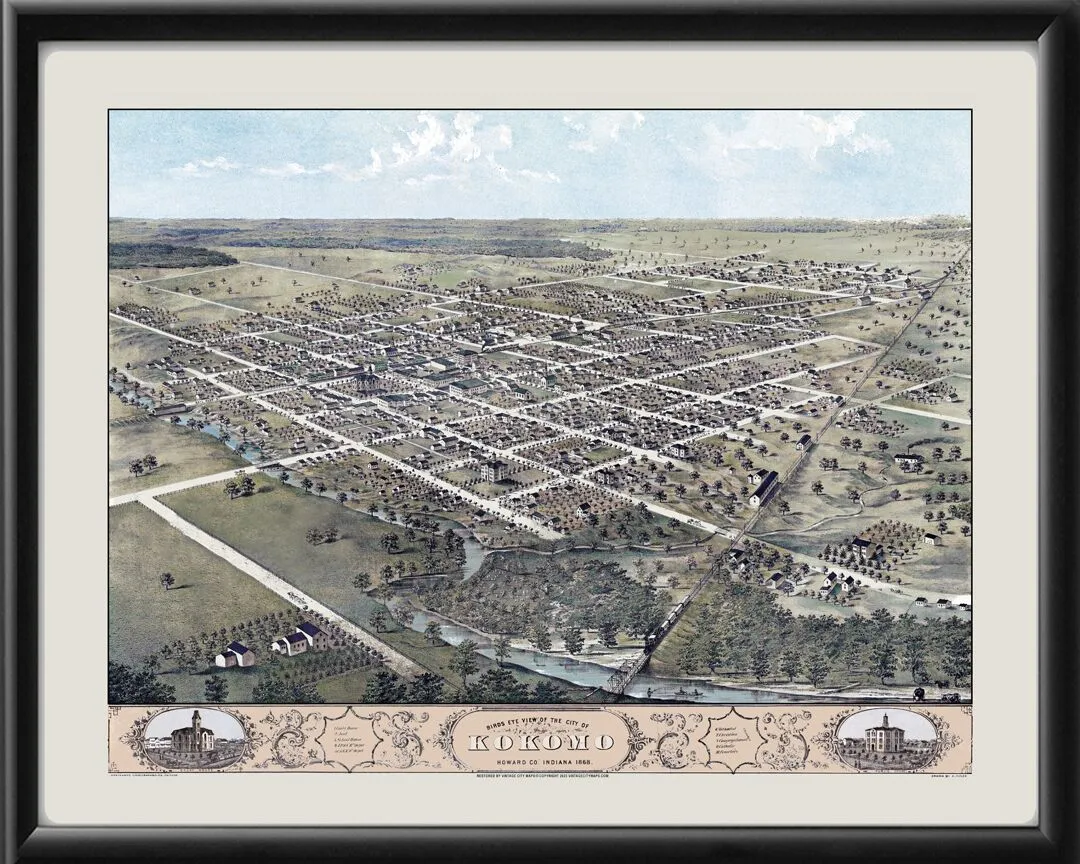 Kokomo IN 1868 | Vintage City Maps - Restored Bird's Eye Views