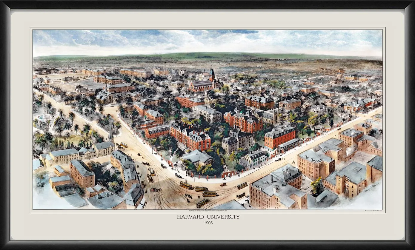 Harvard University - Cambridge MA 1906 Bird's Eye View Map