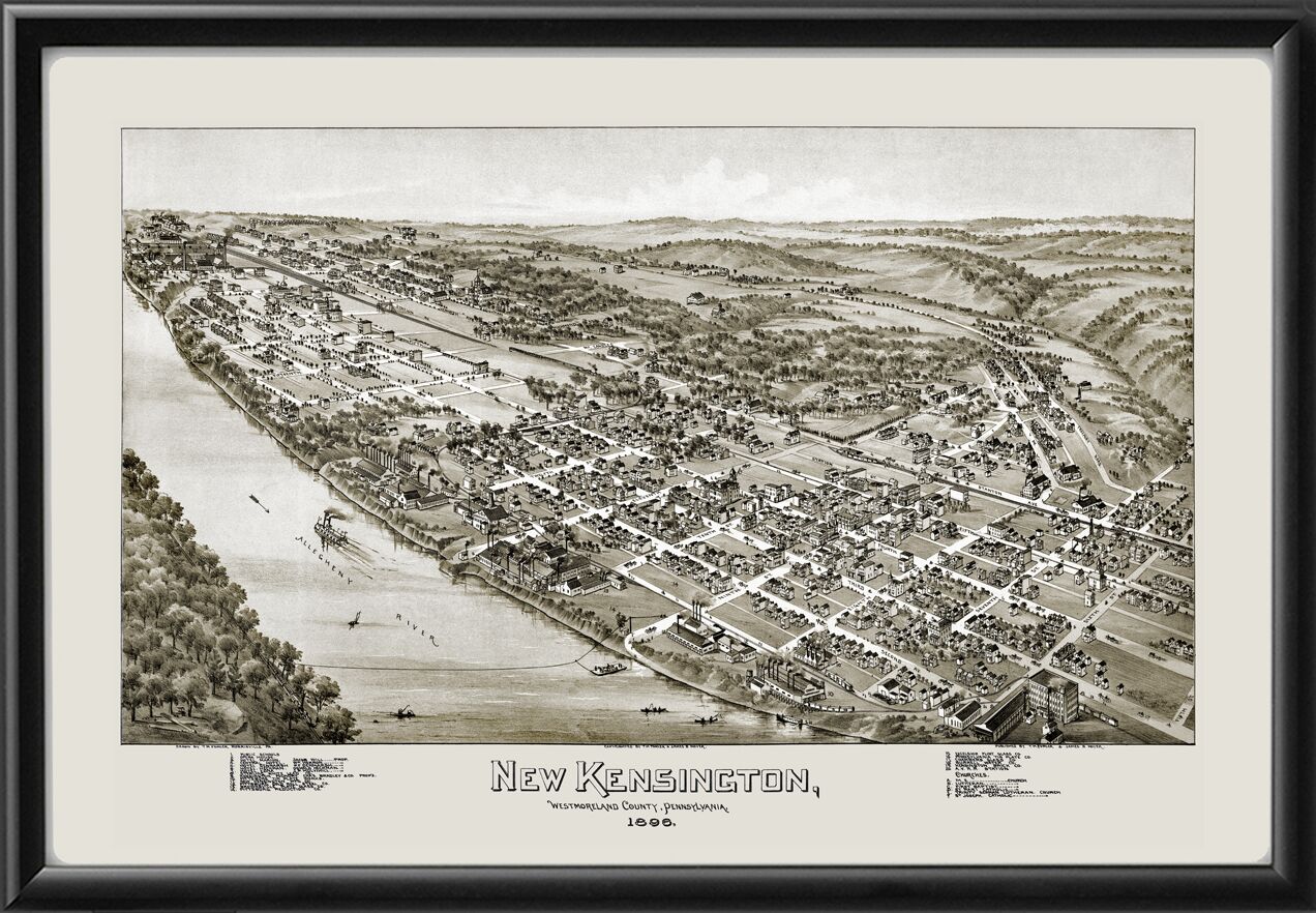 New Kensington PA 1896 TM Fowler TM Birds Eye View Map