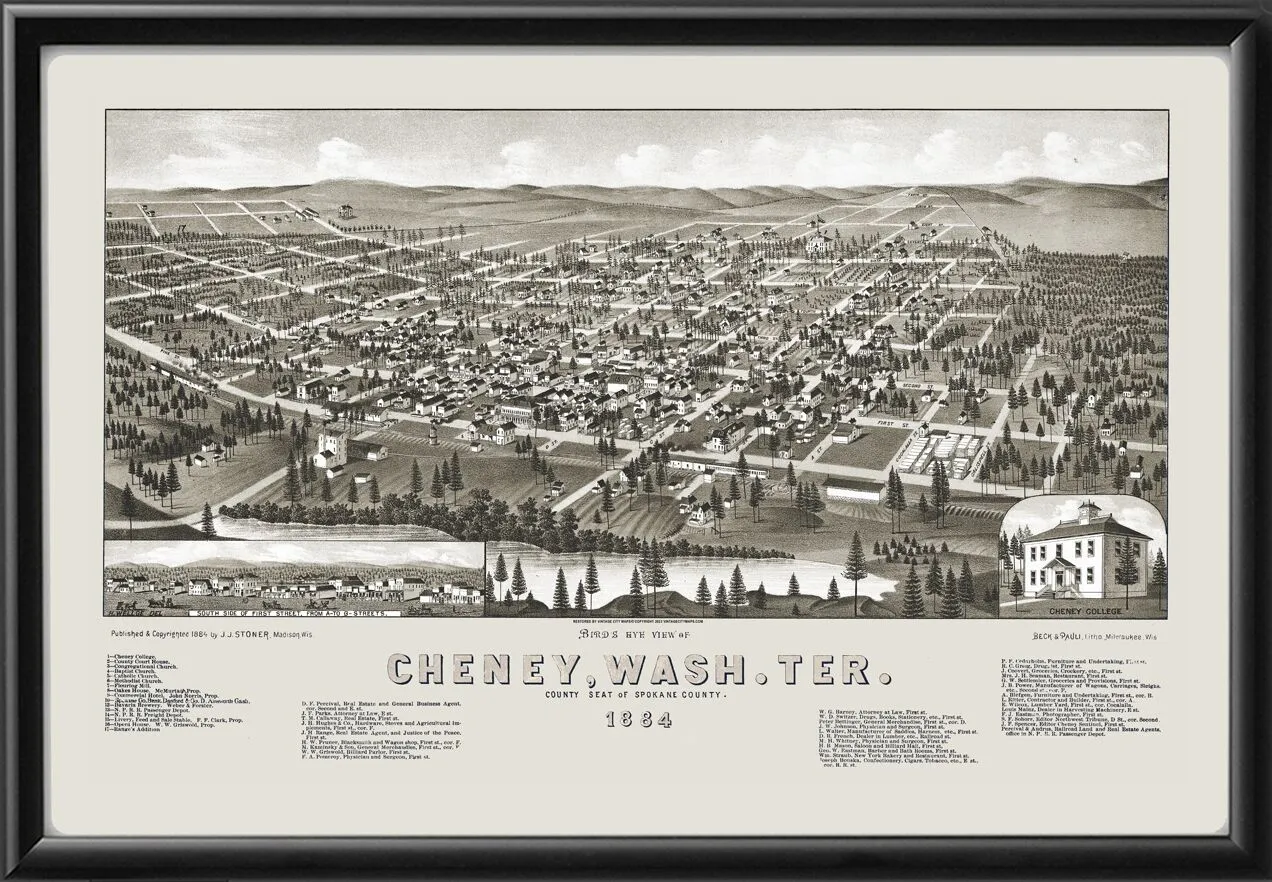Cheney WA 1884 HHWellge TM Birds Eye View Map