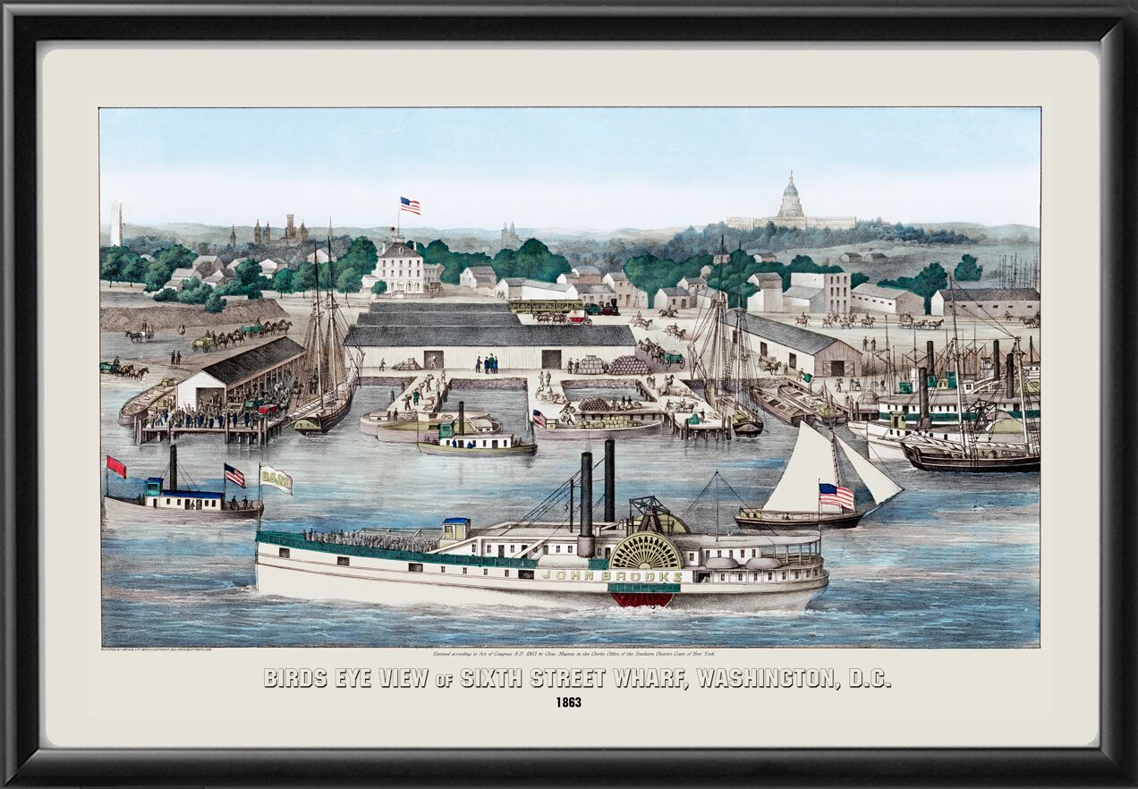 Washington DC 1863 6th St. Wharf Charles Magnus TM Birds Eye View Map