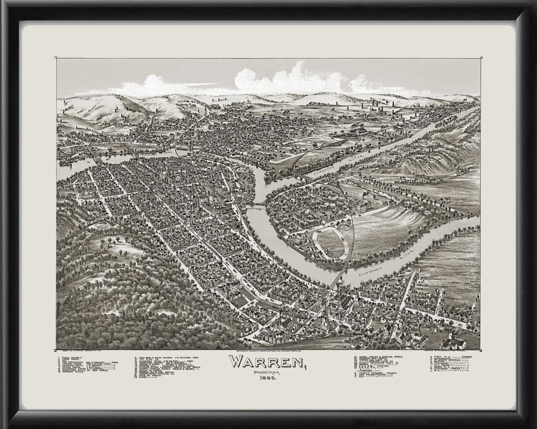 Warren PA 1895 TM Birds Eye View Map