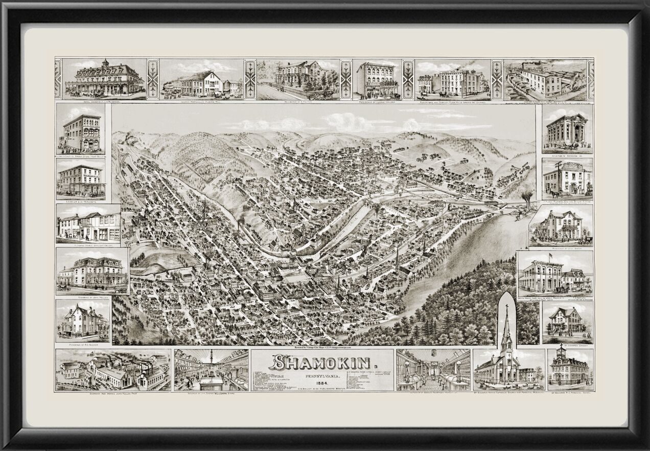 Shamokin PA 1884 OHBaileyTm Birds Eye View Map