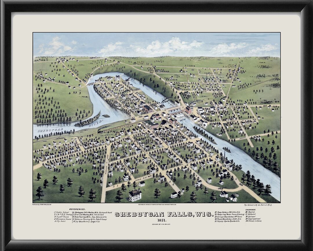 Sheboygan Falls WI 1871 HHBailey tm Birds Eye View Map