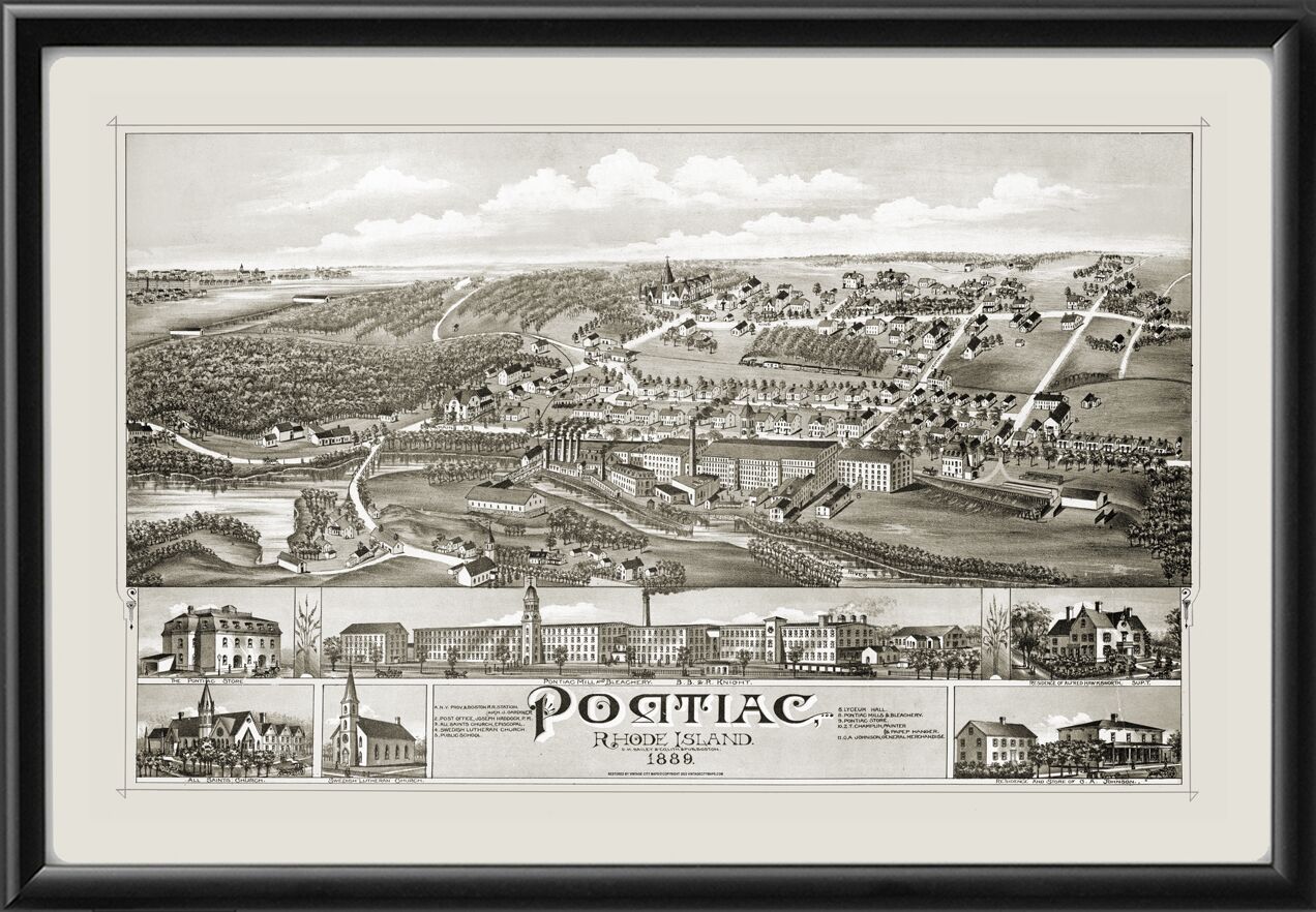 Pontiac RI 1889 OHBailey TM Birds Eye View Map
