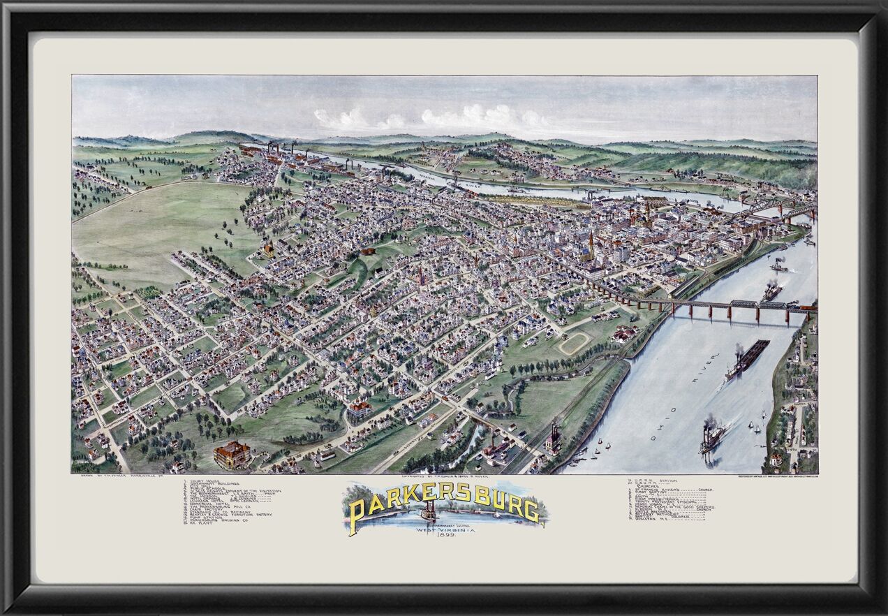 Parkersburg WV 1899 TM Fowler Color TM Birds Eye View Map