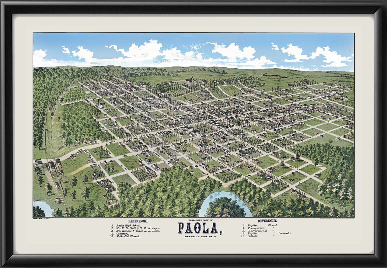 Paola KS 1878 Birds Eye View Map