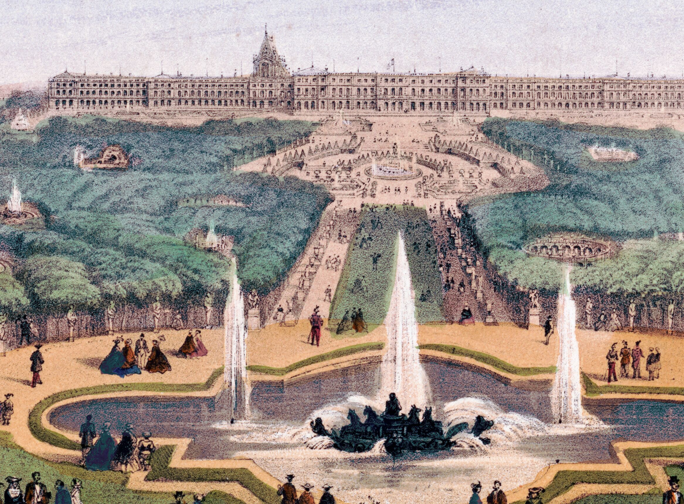 Versailles France 1860 - Restored Bird's Eye View Map | Vintage