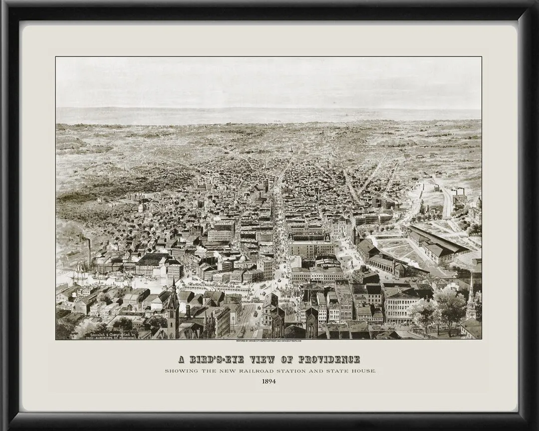Providence RI 1894 J.R. Chapin TM Birds Eye View Map