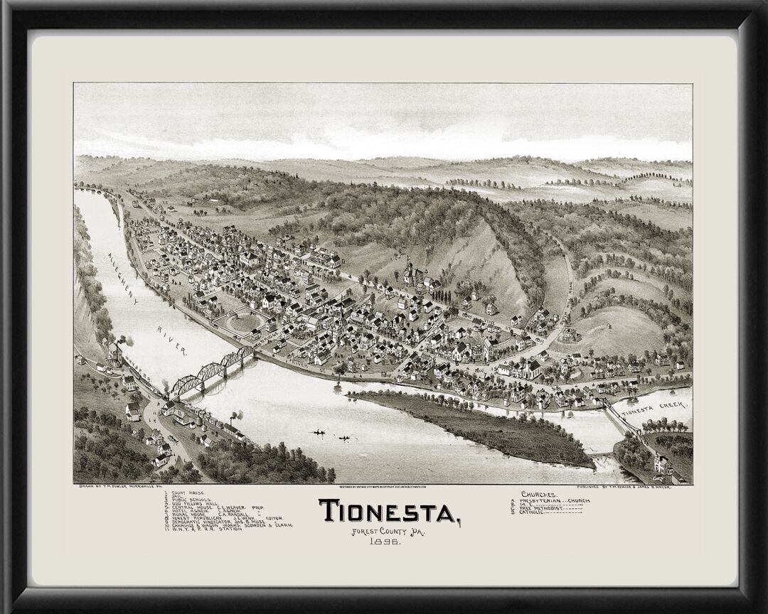 Tionesta PA 1896 TMFowlerTm Birds Eye View Map