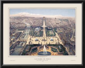 Paris France 1860 - Restored Bird's Eye View | Vintage City Maps