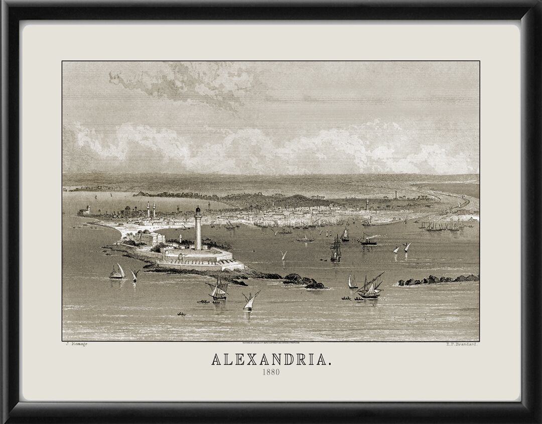 Alexandria Egypt 1880 (Black & White) Vintage Map