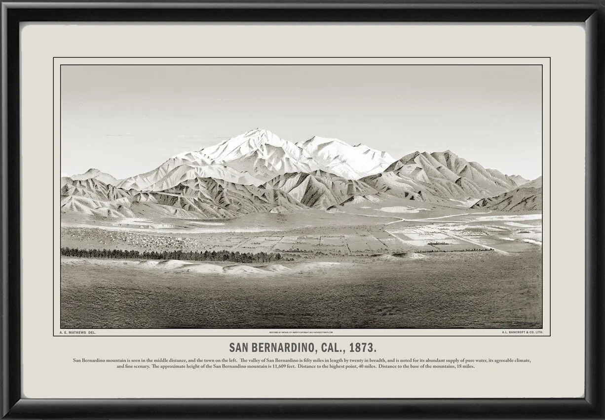 San Bernardino CA 1878 A.E. Mathews TM Birds Eye View Map