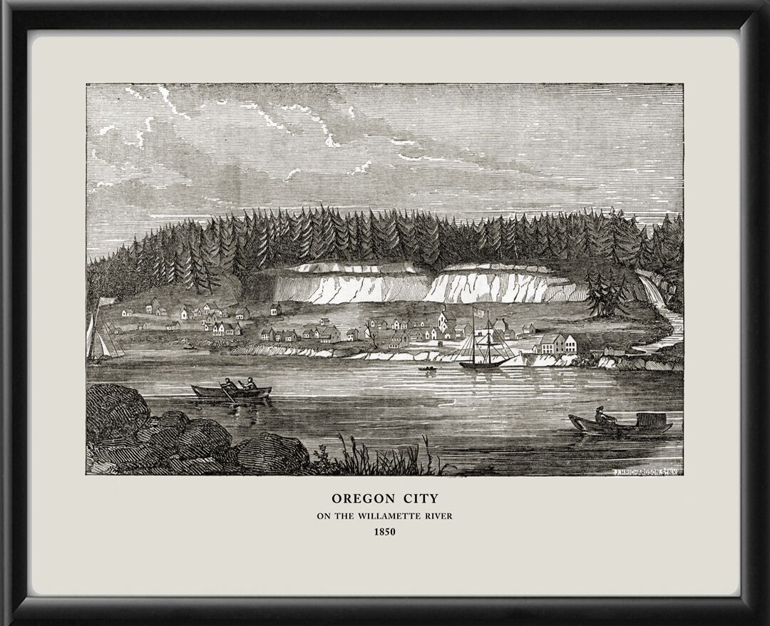 Oregon City 1850 Birds Eye View Map