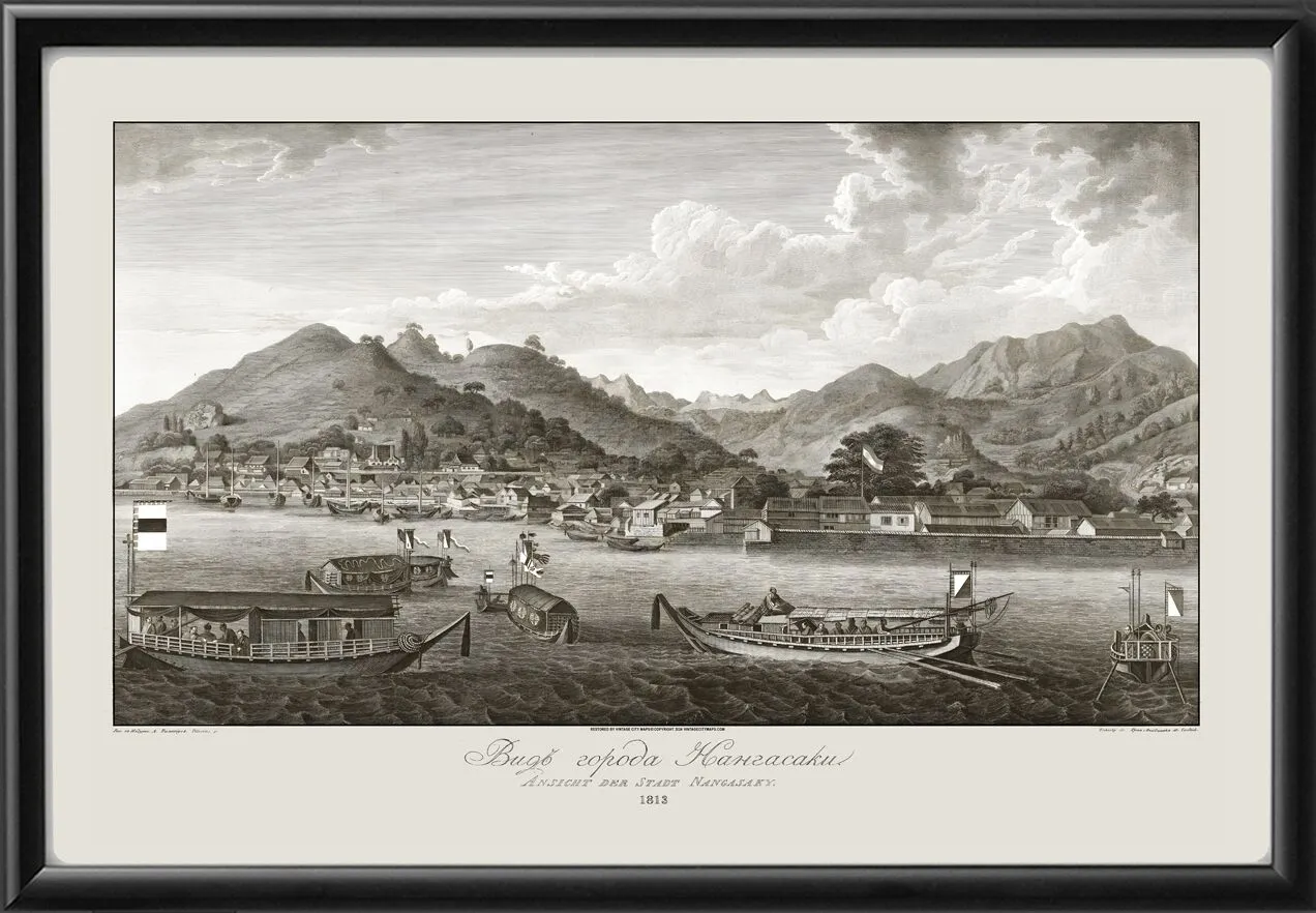 Nagasaki Japan 1813 Birds Eye View Map