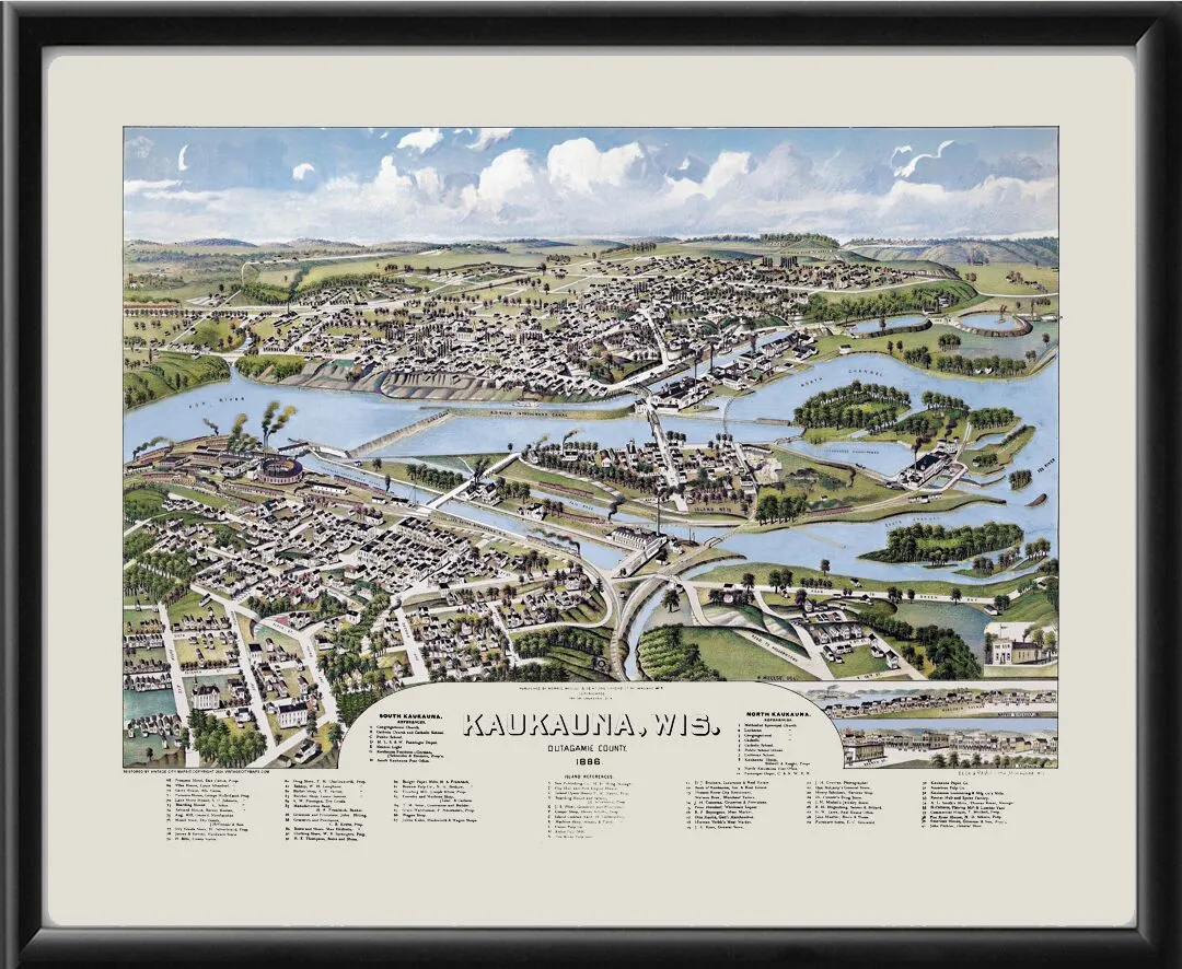 Kaukauna WI 1886 Bird's Eye View Map