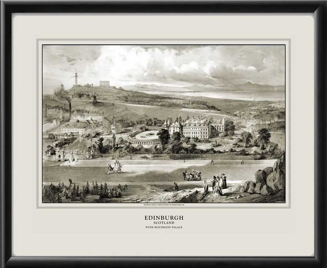 Edinburgh Scotland 1850 Bird's Eye View Map