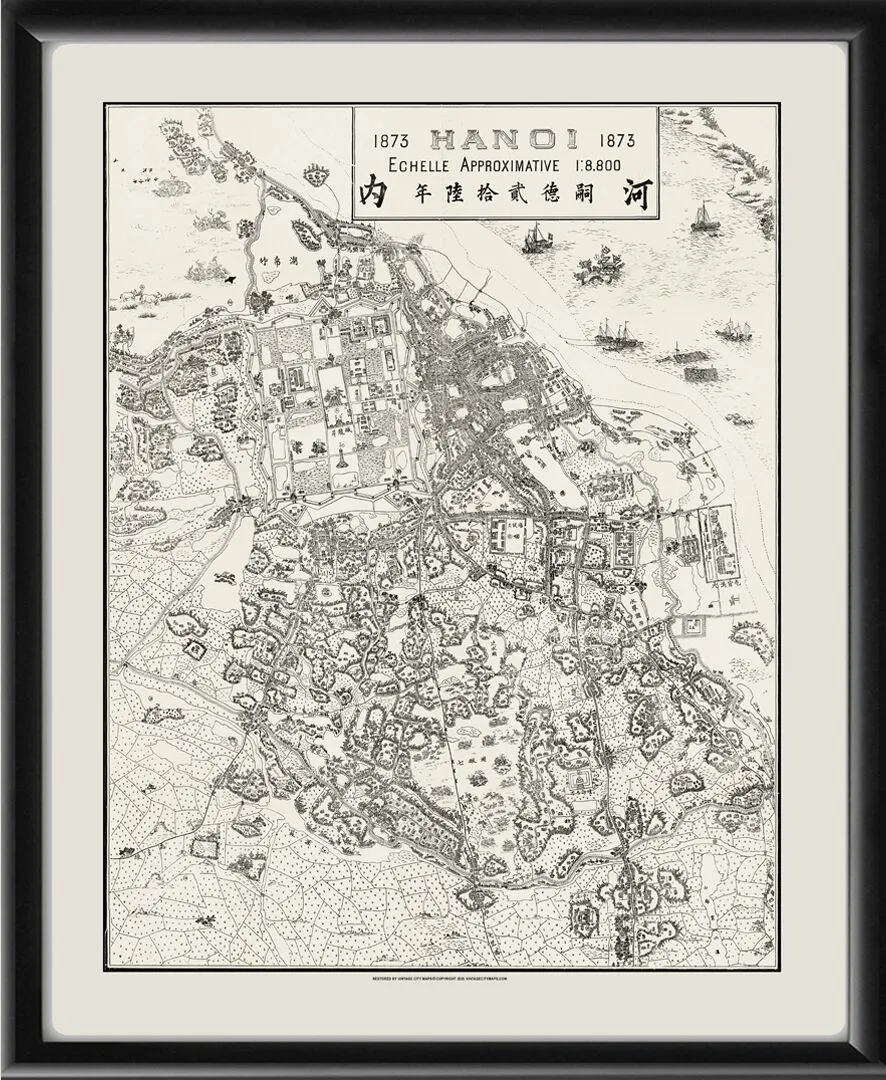 Restored bird's eye view map of Hanoi, Vietnam 1873, drawn by Phạm Đình Bách