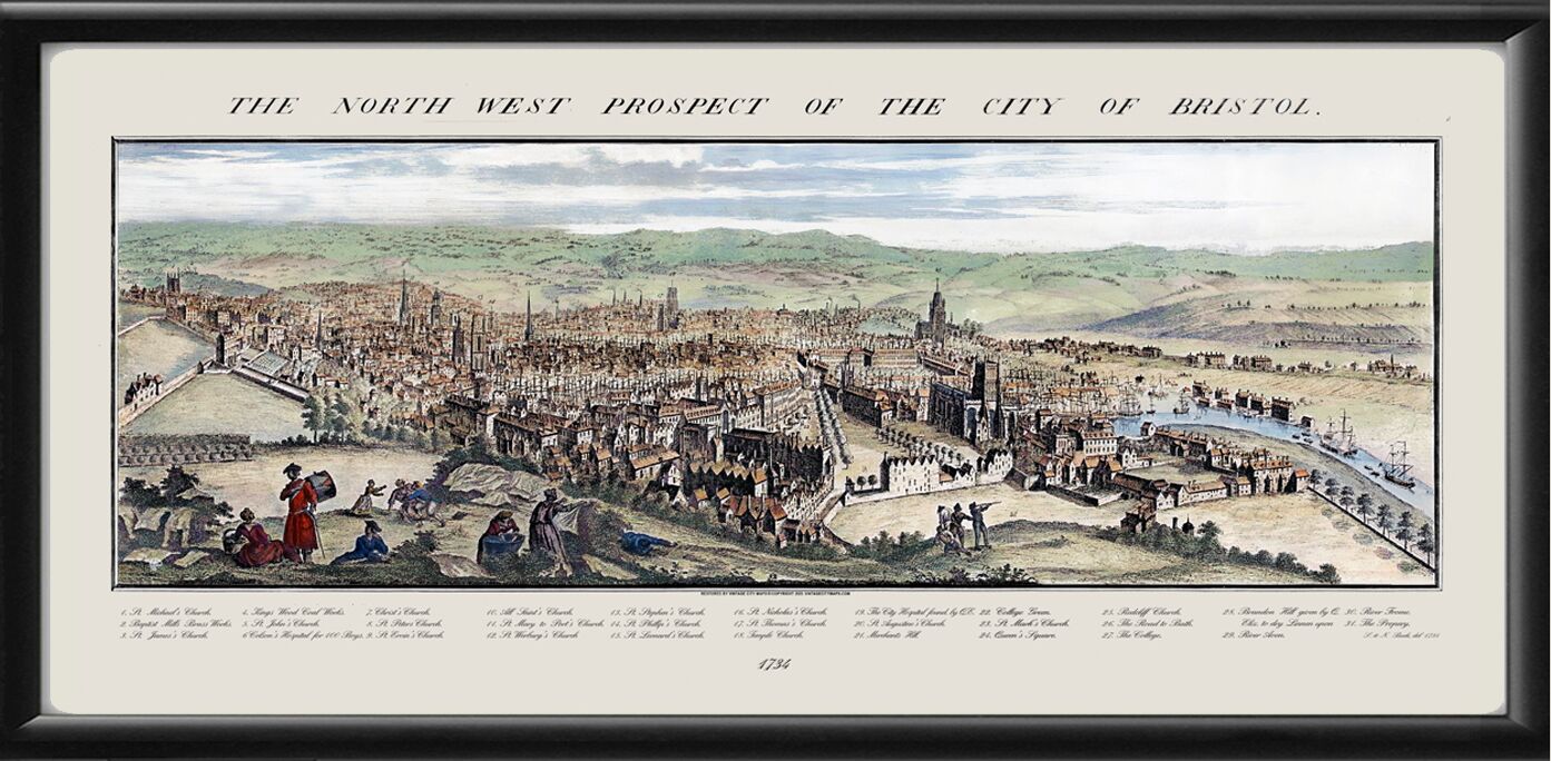 North West Prospect of Bristol 1734 as seen from Brandon Hill
