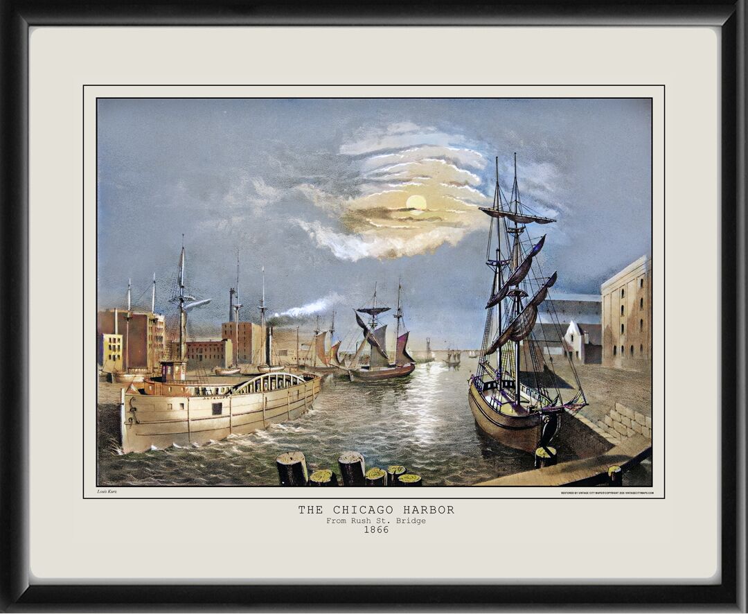 Chicago IL 1866 - Chicago Harbor from Rush St. Bridge
