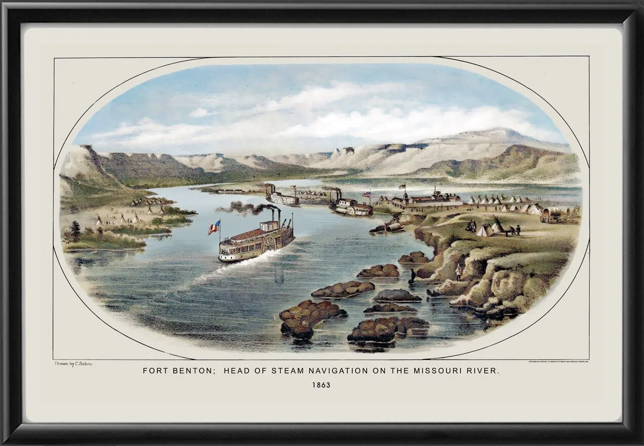 Fort Benton MT 1863 Head of Steam Navigation on the Missouri River. Gustavus Sohon