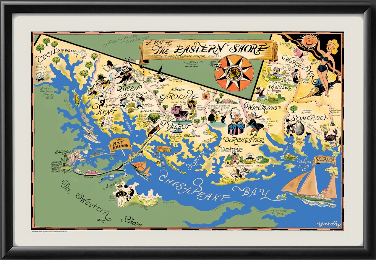 Chesapeake Bay MD 1852 A Map of the Eastern Shore by Richard Q. Yardley in 1952