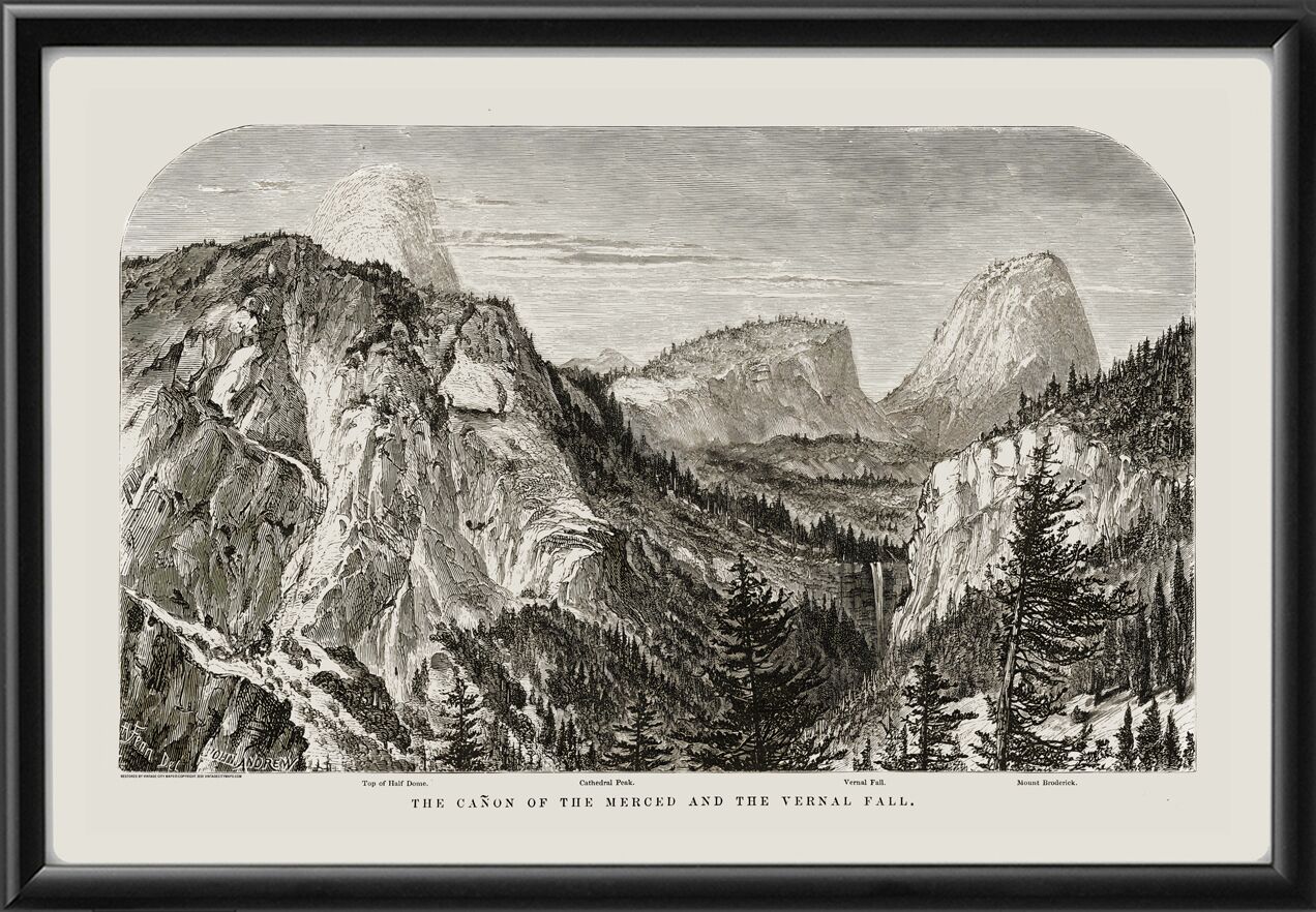 Yosemite National Park CA 1869 The Canyon of the Merced and the Vernal Fall