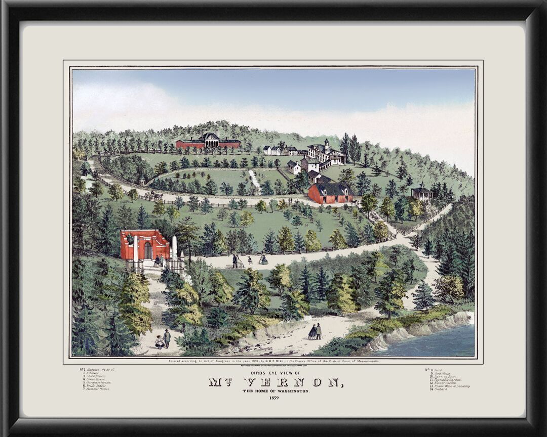Mt. Vernon VA 1859 Birds Eye View Map