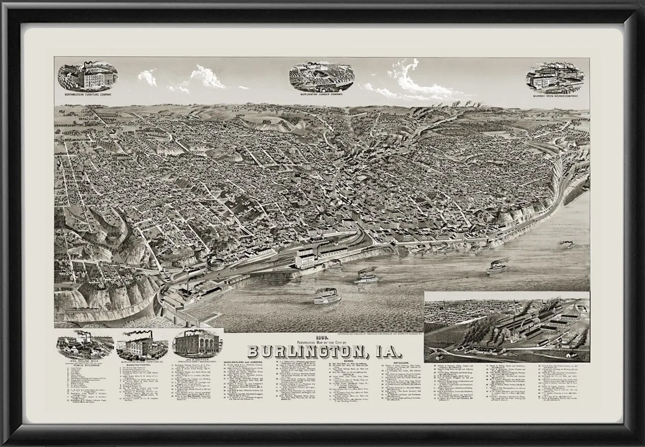 Burlington IA 1879 Birds Eye View Map