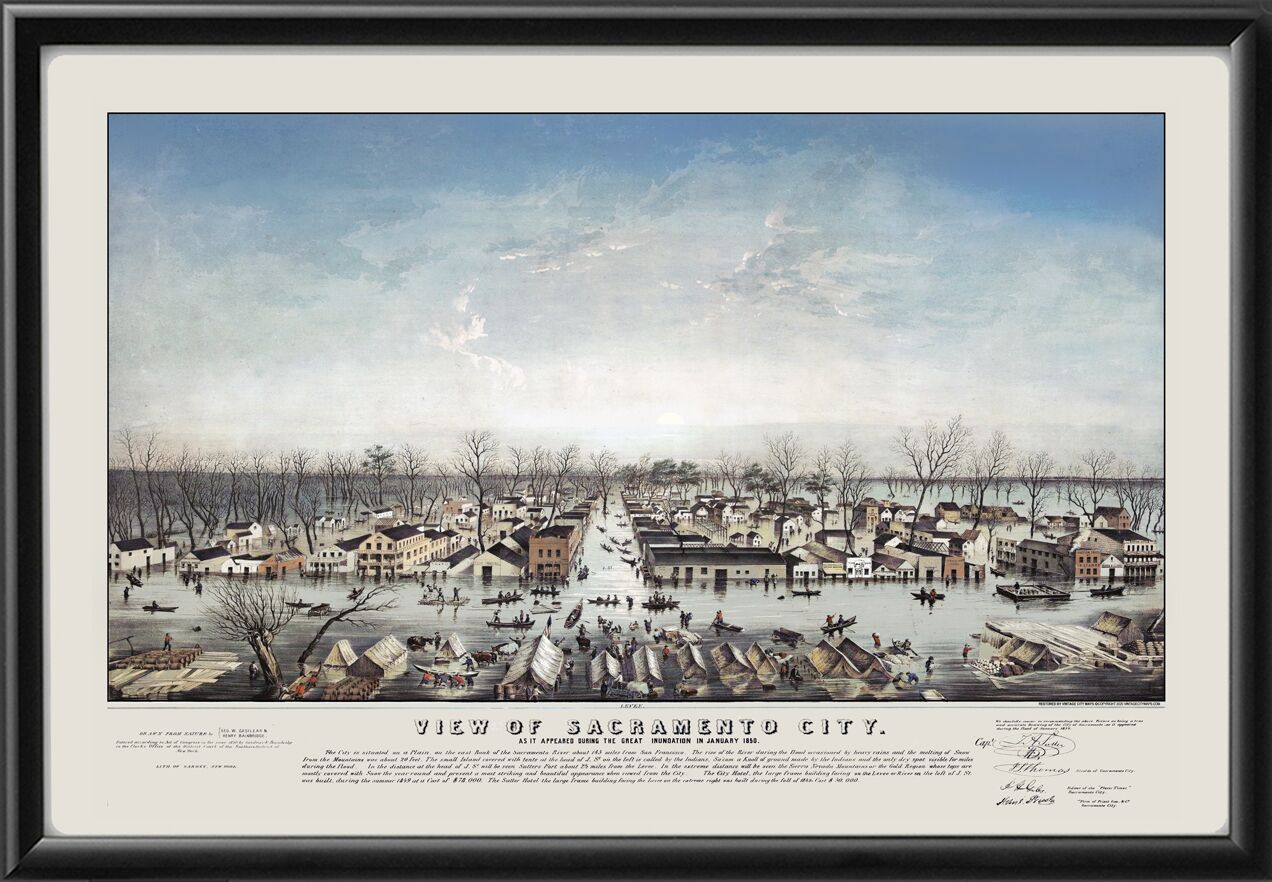Sacramento CA 1850 Birds Eye View Map