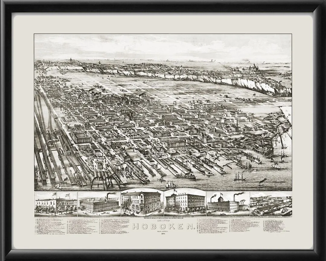 Hoboken NJ 1881 TM Bird's Eye View Map